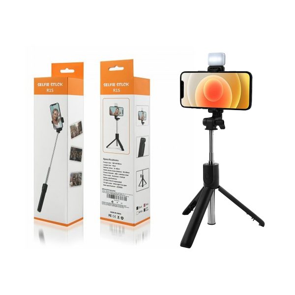 R15 Selfie Stick With LED Light for Mobile Phone with Bluetooth-Enabled Selfie Stick/Tripod with Wireless Remote Useful for Selfies, Makeup, Vlogging and Portrait Shots